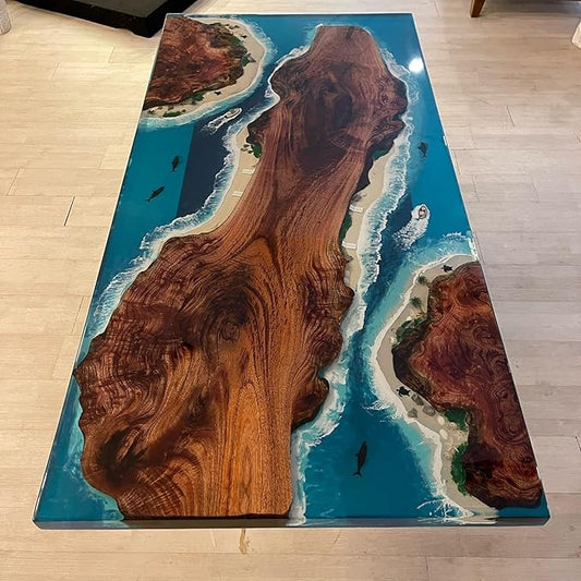 RESINHOMEFURNITURE Handmade Perfect Blue Island Beach Wave Feel Epoxy Dining Table Resin Table Kitchen Table Living Room Table Conference Table Wooden Table Console Table Patio Table Coffee Table