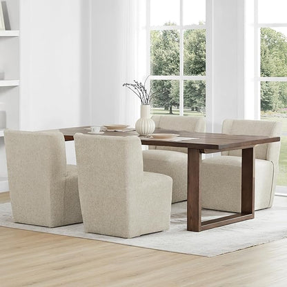 KISLOT Upholstered Dining Chairs Set of 2 with Casters, Wingback Modern Side Armless Deskchair with Rollers for Diningroom Bedroom Livingroom Reading Room, Sand Fabric