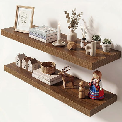 Dreamland 36 Inches Floating Shelves for Wall, 9.3" Deep Long Floating Shelves Set of 2, Large Display & Storage Shelf, Wall Shelf for Bathroom Bedroom Living Room Kitchen Office, Walnut