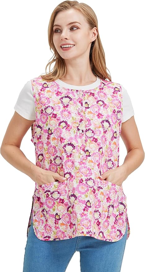 Nanxson Cobbler Apron for Women with 2 Patch Pockets Cotton Printed Vintage Apron with Buttons for Work Chef Kitchen Home