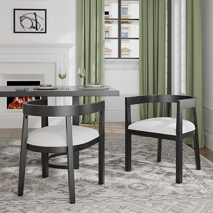 Christopher Knight Home Elev Set of 2 Fabric Upholstered Dining Chairs, Living Room Barrel Accent Chair Set, Round Backrest Dining Room Chair, Kitchen Island Extra Seat, Cream+Black