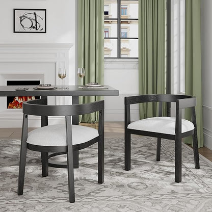 Christopher Knight Home Elev Set of 2 Fabric Upholstered Dining Chairs, Living Room Barrel Accent Chair Set, Round Backrest Dining Room Chair, Kitchen Island Extra Seat, Cream+Black