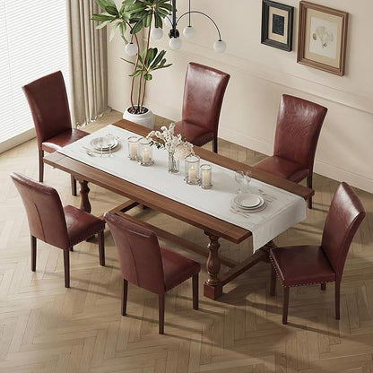 COLAMY Upholstered Parsons Dining Chairs Set of 4, PU Leather Dining Room Kitchen Side Chair with Nailhead Trim and Wood Legs - Light Brown