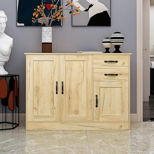 43" Modern Wood Sideboard Buffet Cabinet with Storage,Coffee Bar Cabinet with 2 Doors,Kitchen Island Storage Cabinets with 2 Drawers,Entryway Cabinet with Movable Shelves,Dining Room Console (Oak)