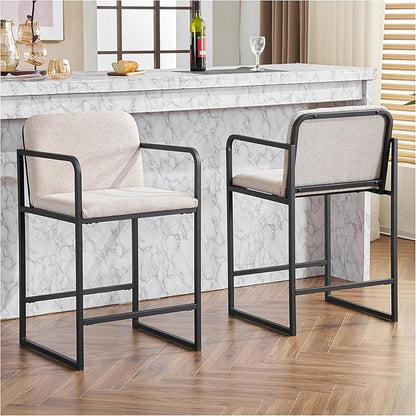 Bar Stools Set of 2, Counter Height with Armrests - Beige Modern Kitchen Island Chairs