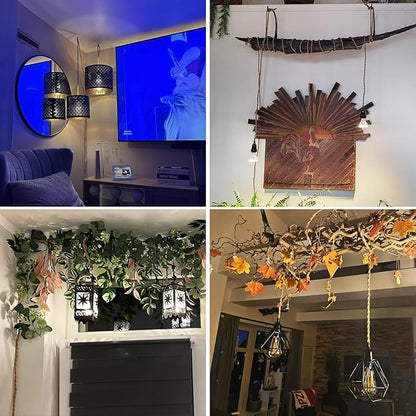 2-Light Plug in Pendant Light Cord, 19.68 ft Hemp Rope Hanging Lights with Switch, 2 Bulbs E26 Sockets Vintage Hanging Lamp Fixtures DIY for Kitchen Island Dining Room Bedroom