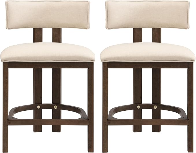 Christopher Knight Home Minso Bar Table and Chairs Set of 2, 3 Piece Bar Table Set with Upholstered Counter Stool, Rubberwood Counter Height Dining Set for 2, Walnut+Beige