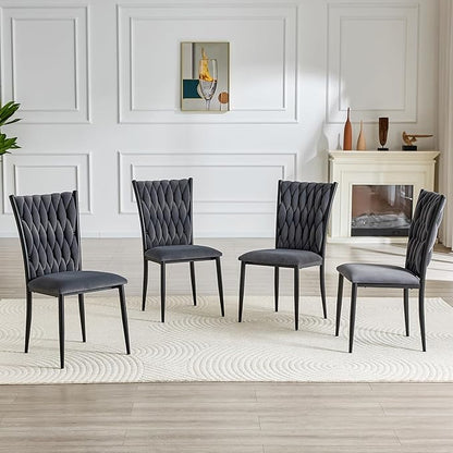Upholstered Dining Chairs Set of 4, Hand-Woven Back Kitchen Chair, Luxury Gold Dining Chairs,Velvet Upholstery with Metal Legs, Modern Velvet Chair for Dining Room、Kitchen、Restaurant