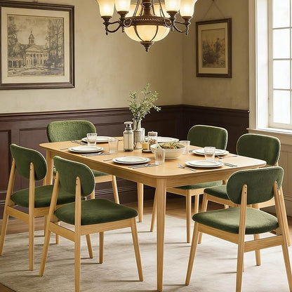 Wooden Dining Chairs Set of 2, Farmhouse Boucle Upholstered Kitchen Chairs, Step-By-Step Video Guide for Assembly, Green