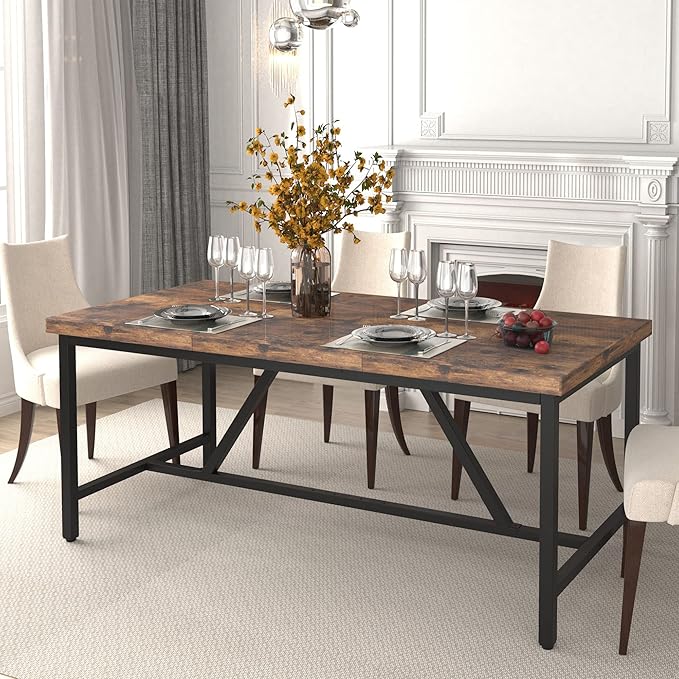 YITAHOME 70.8" Large Kitchen Dining Room Table for 6-8 People, Rustic Brown Farmhouse Industrial Wood Style Rectangle Apartment Dinning Room Dinette Tables for Eating Dinner