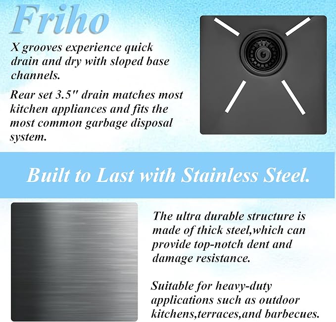 Friho Drop in Black Bar Sink, 15 x 20 Inch Stainless Steel Single Bowl Small Topmount Kitchen Sink, Handmade Bar Apply Office Wet Bar Prep RV Outdoor Yard with Cutting Board