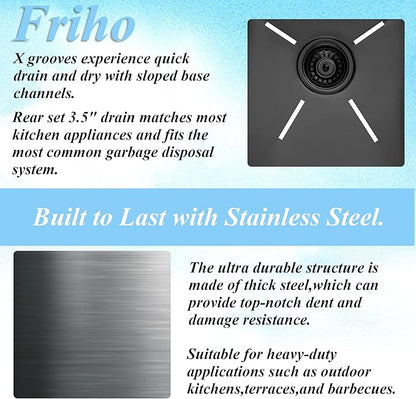 Friho Drop in Black Bar Sink, 15 x 20 Inch Stainless Steel Single Bowl Small Topmount Kitchen Sink, Handmade Bar Apply Office Wet Bar Prep RV Outdoor Yard with Cutting Board