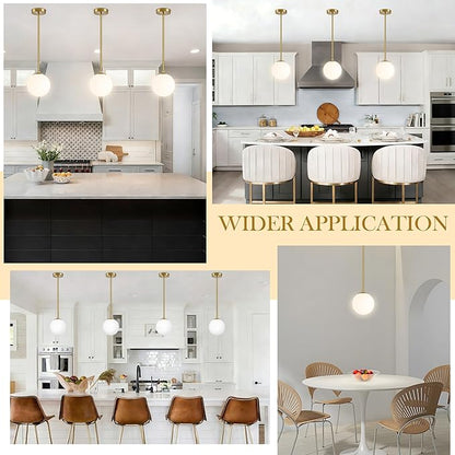 Bagood 6" Globe Pendant Light Gold 2 Pack Mid Century Pendant Light Globe Pendant Lights Kitchen Island Brushed Brass Finished with Milk Glass Adjustable Ceiling Light Fixtures for Dining Room Bar