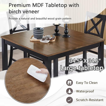 5 Piece Counter Height Dining Set with 4 Chairs, Classic Wooden Table for 4, Farmhouse Style Dining Room Set for Kitchen, Black and Oak Two Tone