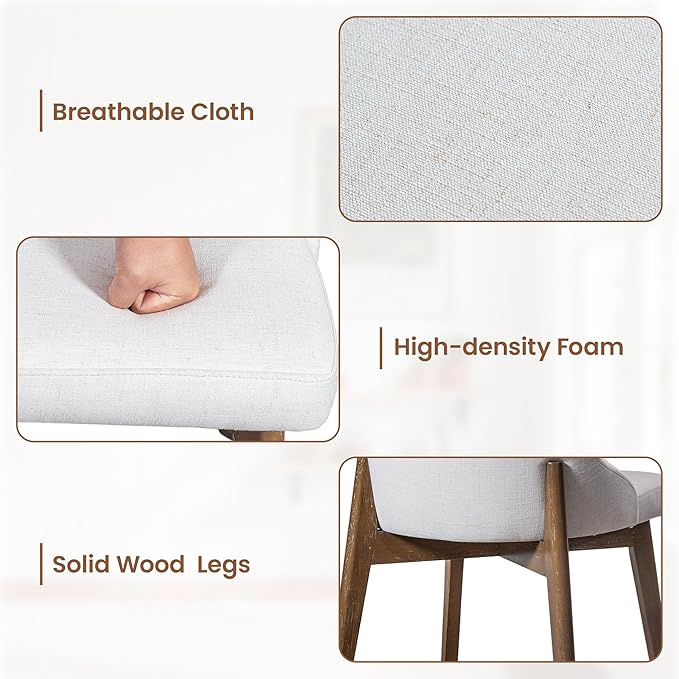 Casaphoria Dining Chairs Set of 2, Mid Century Modern Upholstered Kitchen Chairs with Solid Wood Legs, Ergonomic Accent Side Chair for Living Room, Desk, Bedroom and Vanity, Beige and Oak