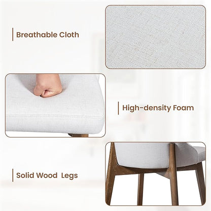 Casaphoria Dining Chairs Set of 2, Mid Century Modern Upholstered Kitchen Chairs with Solid Wood Legs, Ergonomic Accent Side Chair for Living Room, Desk, Bedroom and Vanity, Beige and Oak