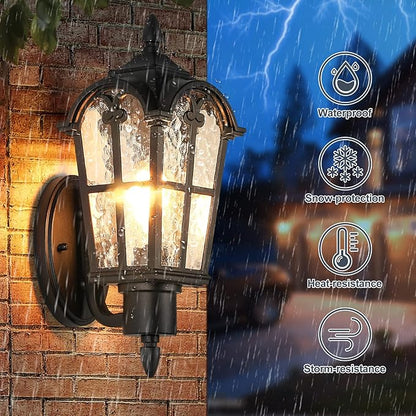 16” Large Size Outdoor Wall Light Fixtures Wall Mounted, Exterior Waterproof Porch Lights Lanterns, Outside Sconces with Water Ripple Glass for House Front Door Garage, Retro Vintage Style, 1 Pack