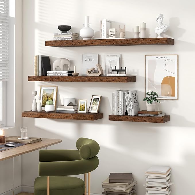 Heimlove 36 Inch Floating Shelves for Wall,Thicker and Deeper Wall Shelves Mounted Storage & Display Wood Shelf,Hanging Shelf for Bedroom Living Room Kitchen Office,Set of 2,Rustic Brown