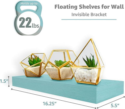 Sorbus Floating Shelves for Wall – 16 Inch Floating Shelf for Kitchen, Bedroom, Living Room, Bathroom, Home & Wall Decor - Mounted Bathroom Shelves with Invisible Brackets (Breezy Blue, 4 Pack)