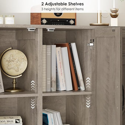 BOTLOG 71” Large Sideboard Buffet Cabinet with Storage, Farmhouse Kitchen Buffet Cabinet with Adjustable Shelves and 6 Barn Doors, Wood Coffee Wine Bar Console Table, White, Ash Grey (Ash Grey)