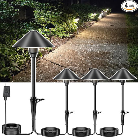 Low Voltage Pathway Lights with Timer, 4H/6H/8H Auto On/Off Low Voltage Landscape Lighting 3000K Waterproof LED Landscape Path Lights for Flower Bed Backyard Walkway Driveway, Set of 4