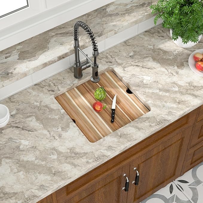 Mocoloo 18 Inch Undermount Granite Composite Bar Sink - 18 x 18 Matte Black Ledge Workstation Kitchen Sinks, Composite Quartz Single Bowl Under Counter Bar Prep Rv Sink Basin