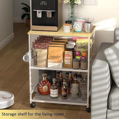 ThreeHio Rolling Kitchen Microwave Cart, 3 Tier Microwave Table Stand with Storage, Kitchen Utility Cart on Lockable Wheels, Small Coffee Station Shelf Rack Organizer for Living Room Office, Balcony