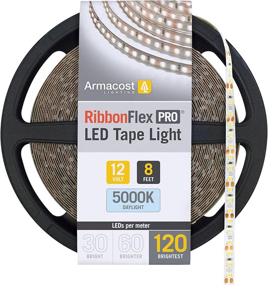 Armacost Lighting RibbonFlex Pro 12V White LED Strip Lights 120 LED/m, 5000K, 8.2 ft 163210