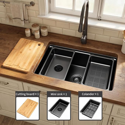 MILOSEN Black Undermount Kitchen Sink, 30x18 Inch T304 Black Stainless Steel Workstation Sink, 9 Inch Deep Single Bowl Kitchen Sink with Bottom Grid and Strainer, Modern Large Kitchen Sink
