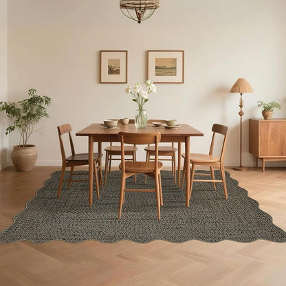 Imitation Braided Collection-Print Large Washable Rug 9x12 Non-Slip Rugs for Living Room, Natural Bordered Carpet, Stain Resistant Thin Foldable Floor Cover Bedroom for Nursery Dining Room