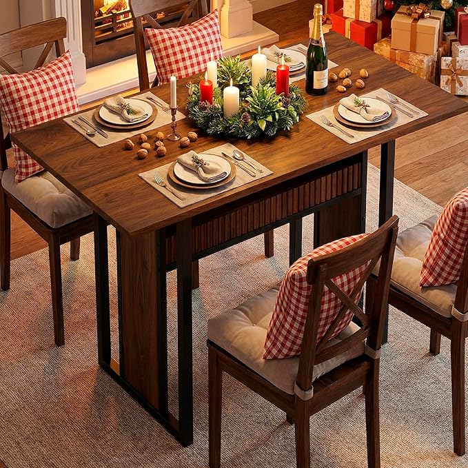 YATINEY 47.2 Inch Dining Table for 4, Kitchen Table with Storage, Morden Dining Room Table, Easy Assembly, Walnut CZ01BH