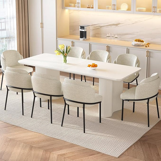 Miuuod 78.97" Extra Large Kitchen & Dining Table Set,with 6 Chairs,Modern Kitchen Table for Dining Room,Table-Island for Big Family,Console Desk with 6 Upholstered Chairs,Cream White