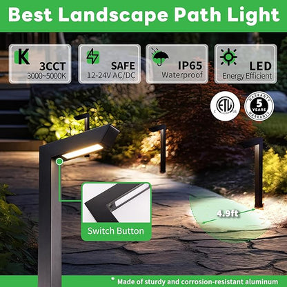 Low Voltage Pathway Lights 12V, 3CCT LED Landscape Path Lights, Outdoor Waterproof Wired 5W 235LM, Black Aluminum Garden Yard 12 Pack