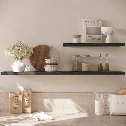 Wall Shelf Set of 1,Dark Wood Floating Shelves 36 in W x 10 in D x 1 in H, Wooden Floating Wall Shelf with Invisible Brackets for Living Room/Bedroom/Bathroom/Kitchen Storage and Decor