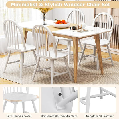 HAPPYGRILL 2 Pieces Wooden Dining Chairs Set, Vintage Armless Windsor Chairs, Kitchen Dining Chairs with Backrest, White