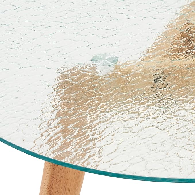 ivinta Round Glass Dining Table for 2-4 People, 31.5" Modern Kitchen Table with Wood Legs for Dining Room Living Room Small Spaces, RD80 (Natural)