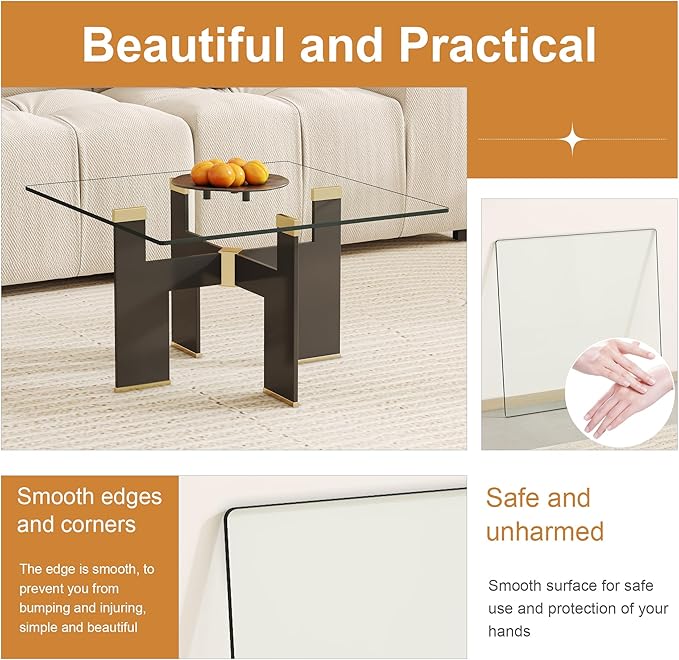 24"x24" Square Tempered Glass Table Top 1/4" Thick Flat Polish Eased Corners Side Table Replacement Clear Glass Tables Top for Living Room Patio Table Tops