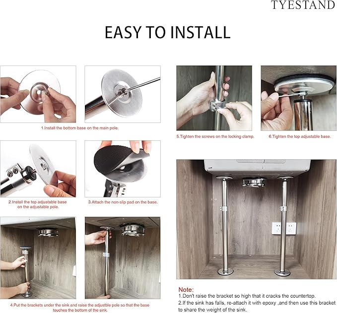 ST-2 Undermount Sink Brackets Stainless Steel Adjustable Support Sink Legs Installation and Repair System Kit For Kitchen Sink (16-29.5inches(41-75cm))