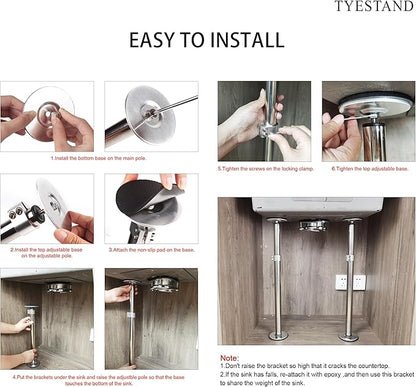 ST-2 Undermount Sink Brackets Stainless Steel Adjustable Support Sink Legs Installation and Repair System Kit For Kitchen Sink (16-29.5inches(41-75cm))