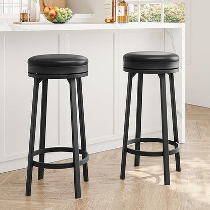 GAOMON 30 inch Swivel Bar Stools Set of 2, Counter Height Barstool with Footrest and PU Leather Upholstery, Metal Frame, Kitchen Barstools for Kitchen Island, Home Bar, Black