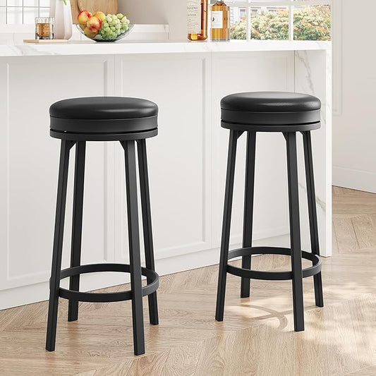 GAOMON 30 inch Swivel Bar Stools Set of 2, Counter Height Barstool with Footrest and PU Leather Upholstery, Metal Frame, Kitchen Barstools for Kitchen Island, Home Bar, Black