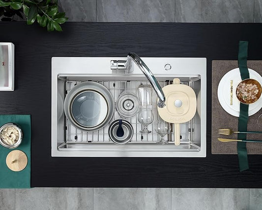 30 Inch Brushed Drop in Workstation Sink - 18 Gauge Satinless Steel Handmade, 9 inch Deep Single Bowl Topmount with Ledge, D30"xW18"xH9"