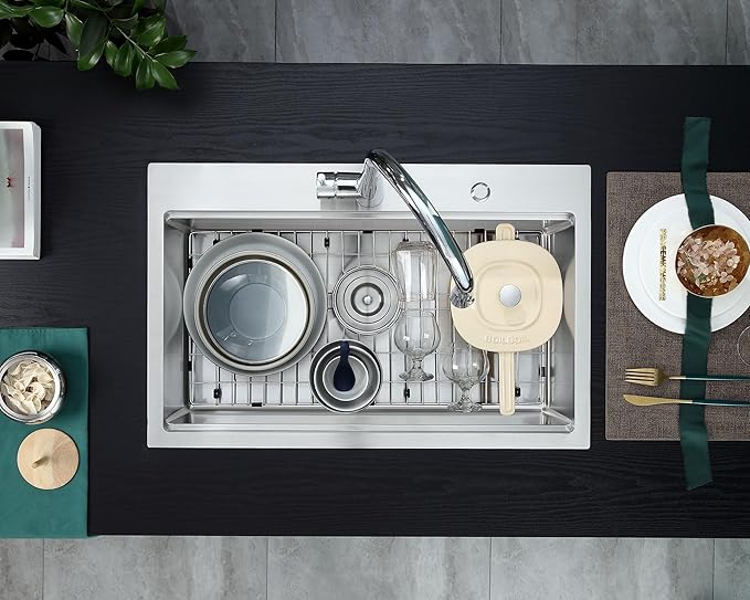 28 Inch Drop-In Stainless Steel Double Bowl Kitchen Sink, D28"xW18"xH9"