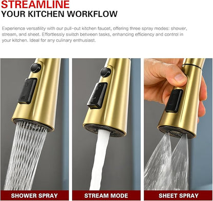 sumerain Touchless Pull Down Kitchen Faucet Brushed Gold Hands-Free Motion Sensor Kitchen Sink Faucet Single Handle