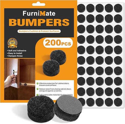 Felt Cabinet Door Bumpers-Small Felt Pads for Cabinet Doors, 3/8" Diameter 200PCS, 3mm Thick Self Adhesive Black