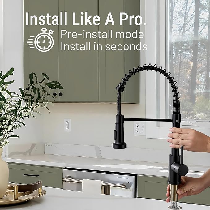 Asinse Kitchen Faucet with Sink Mat, Pull Down Kitchen Faucet with Sprayer, 2 Modes High Arc Stainless Steel Kitchen Sink Faucet, 360° Swivel Modern Tap for RV, Bar, Laundry, Garden, Black