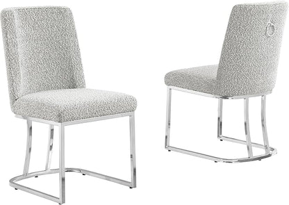 Modern Chairs Set of 2, Chrome Side Chairs & Counter Stools with Ring Pull Back, Luxury Upholstered Chairs for Kitchen Island, Dining Room & Home Bar (Boucle, Rich Gray/Silver, Side Chair)