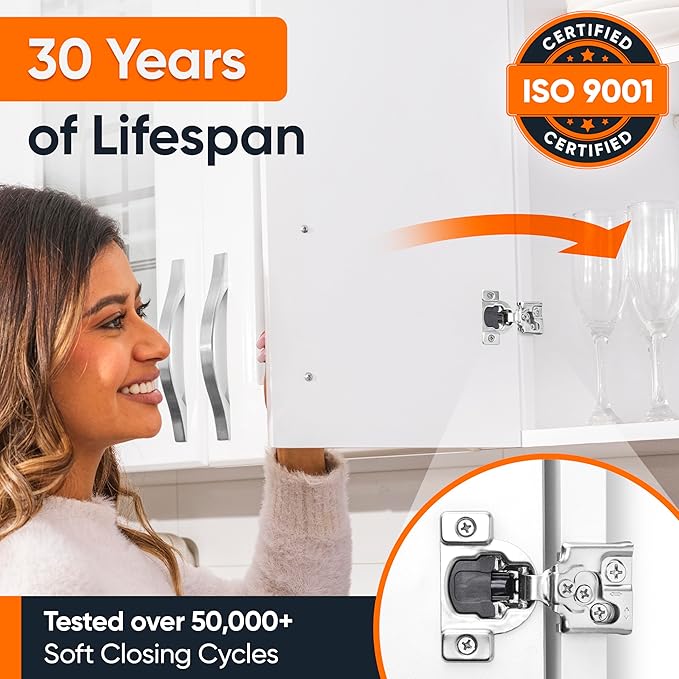 Decobasics 20 Pack Soft Close Cabinet Hinges – 5/8" Overlay for Kitchen Cabinet Doors, Face Frame Concealed Hidden Hinges – Stainless Steel, Self-Closing with 3-Way Adjustment & Slow Close Damper
