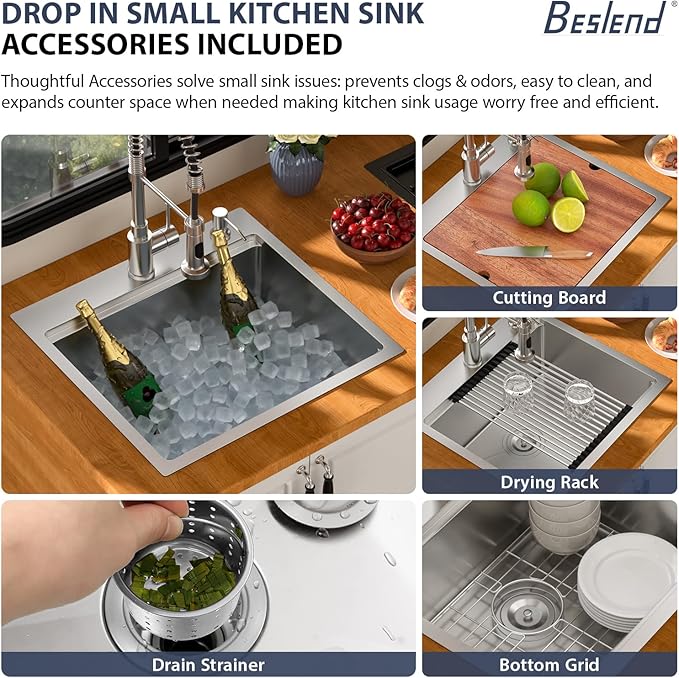 21 Outdoor Kitchen Sink - Beslend 21x20 Outdoor Sink Bar Sink RV Sinks Drop In, Topmount Stainless Steel Kitchen Sinks Wet Bar Sinks Workstation 16 Gauge Single Bowl Above Counter Indoor Outdoor