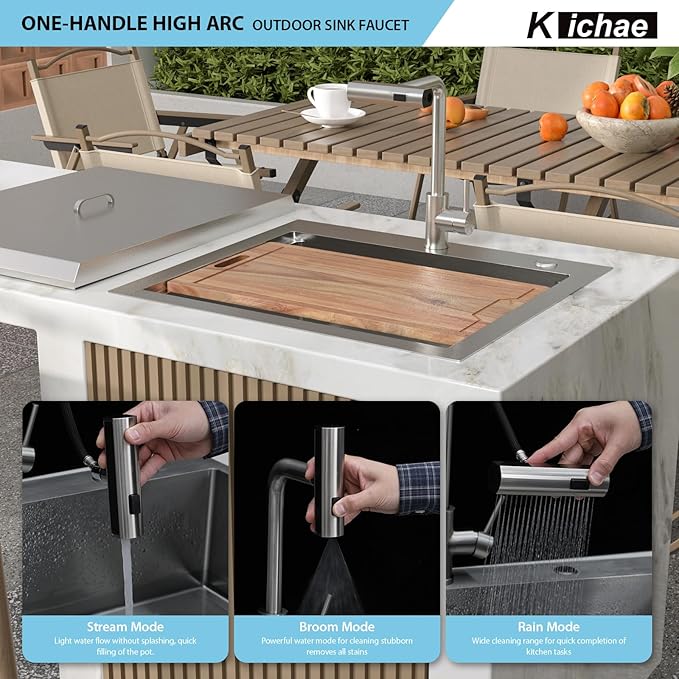 Kichae 25 Outdoor Kitchen Sink Drop In - 25" x 22" Stainless Steel Drop Sink 16 Gauge with Cover for Small Outdoor Kitchens, Bar Prep, and RV Use